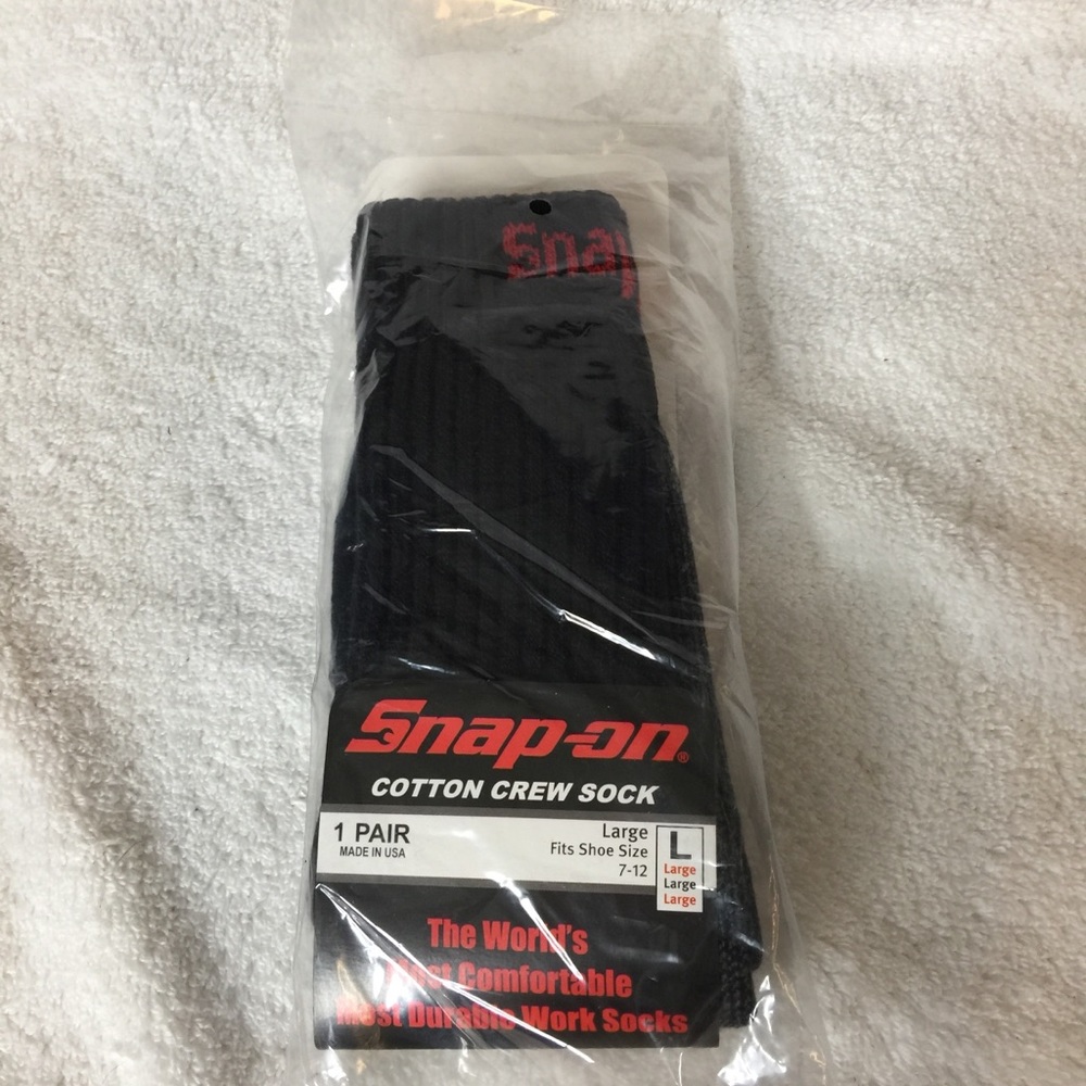 Snap-on Men’s black cotton crew socks size L NEW